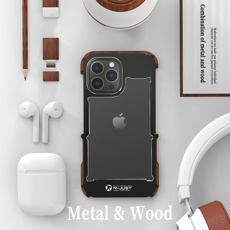 R-Just IRONWOOD Light Slim Timber Aluminum Metal Wood Bumper Case Cover