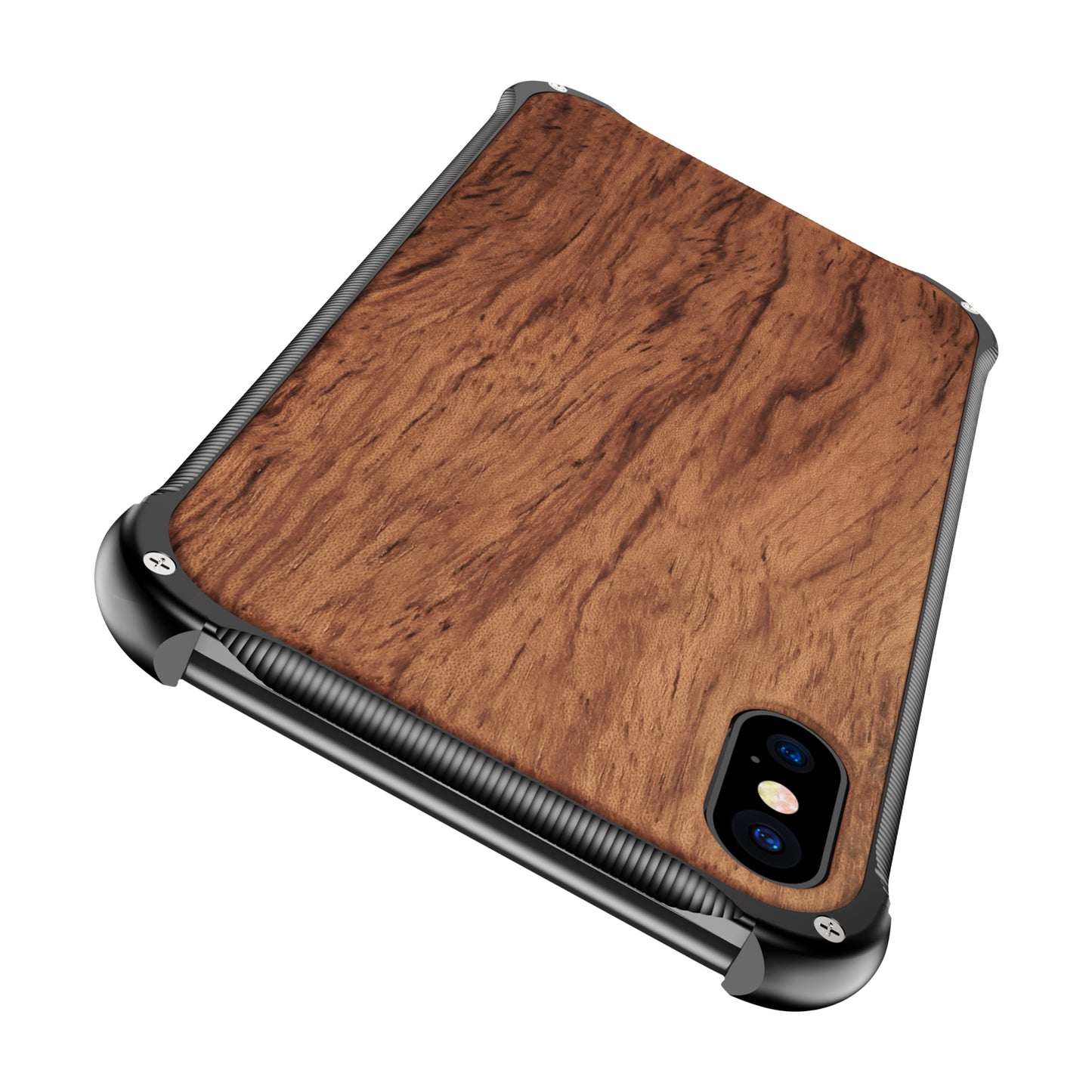 Kylin Armor Aluminum Metal Frame Natural Wood / Tempered Glass Back Case Cover