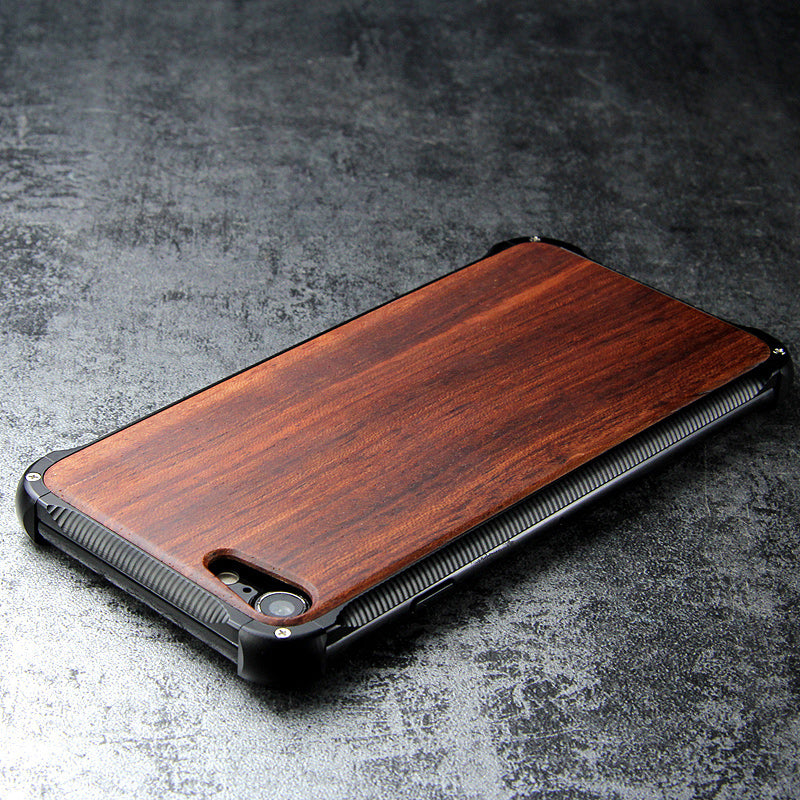 Kylin Armor Aluminum Metal Frame Natural Wood / Tempered Glass Back Case Cover