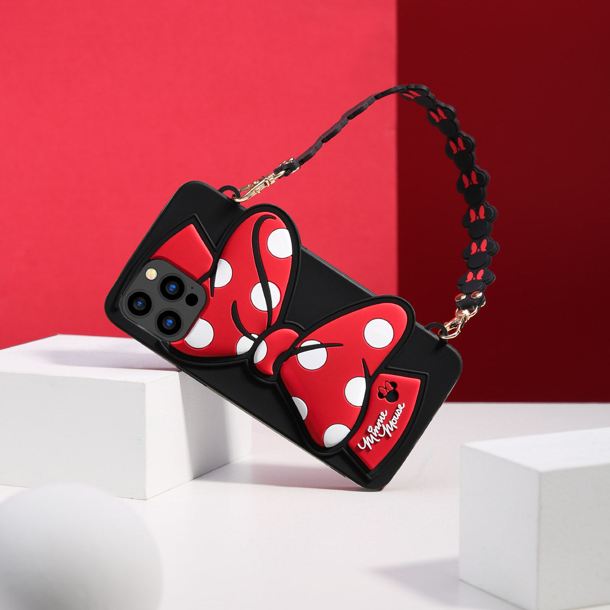 UKA Disney Minnie Mouse 3D Silicone Case Cover with Wrist Strap Lanyard