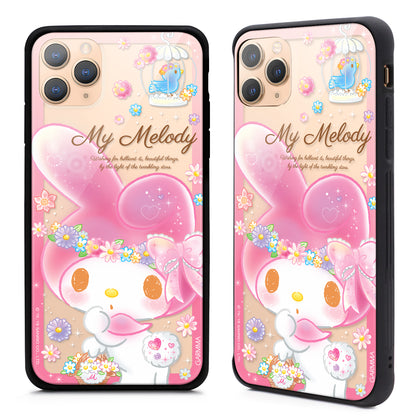 GARMMA Hello Kitty & Little Twin Stars & My Melody Tempered Glass Back Case Cover for Apple New iPhone
