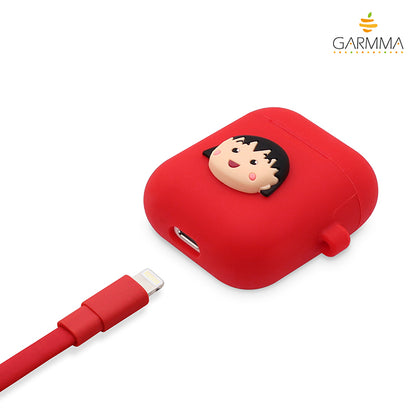 GARMMA Chibi Maruko-chan Shockproof Apple AirPods 2&1 Charging Case Cover with Carabiner Clip
