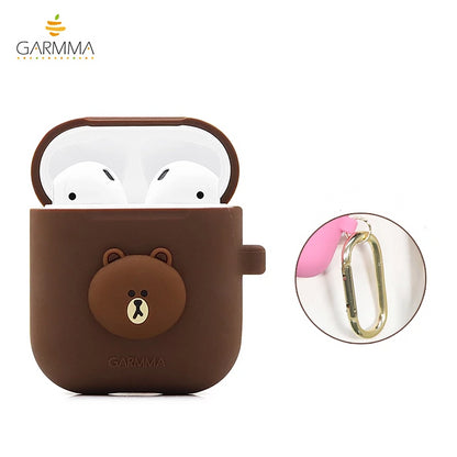 GARMMA Line Friends Shockproof Apple AirPods 2&1 Charging Case Cover with Carabiner Clip