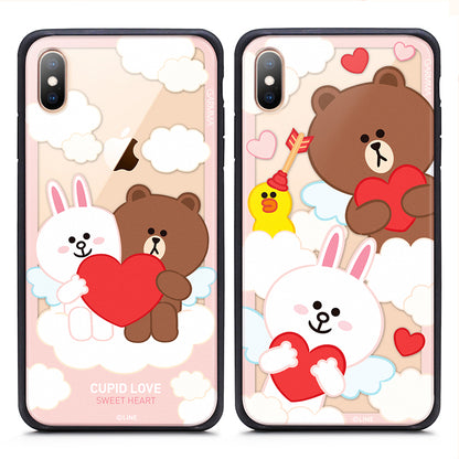 GARMMA Line Friends LOVE Air Shockproof Tempered Glass Back Case Cover for Apple iPhone