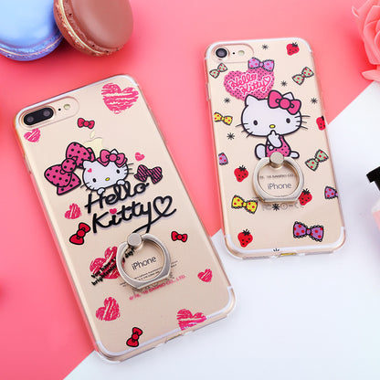 Hello Kitty Rhythm Slim Transparent TPU Bumper PC Cover Case w/ Ring Grip for Apple iPhone