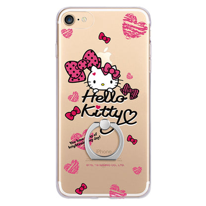 Hello Kitty Rhythm Slim Transparent TPU Bumper PC Cover Case w/ Ring Grip for Apple iPhone