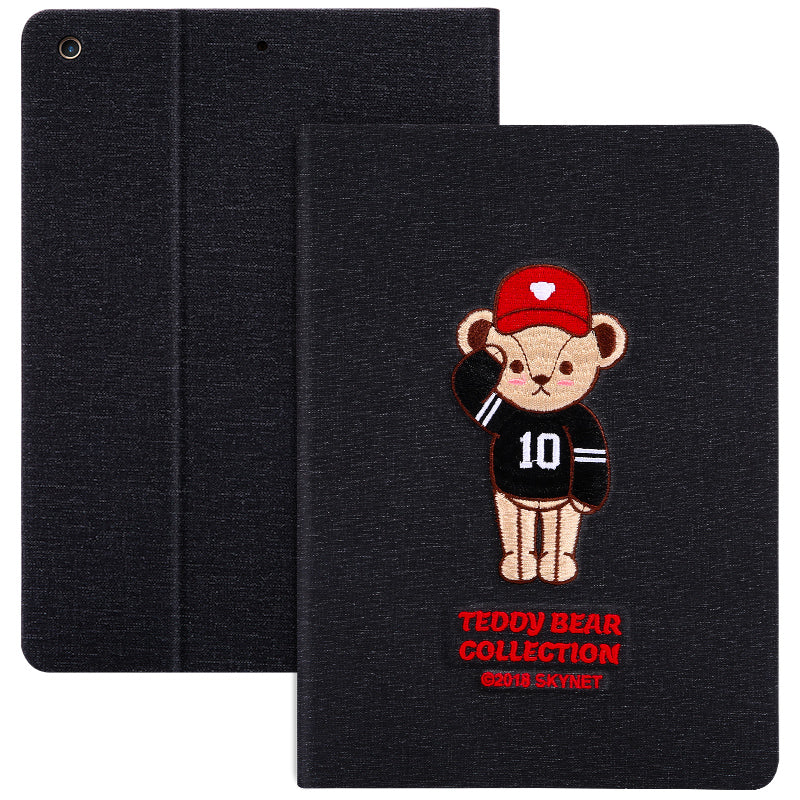 Teddy Bear 3D Embroidery Auto Sleep Folio Stand Leather Case for Apple iPad