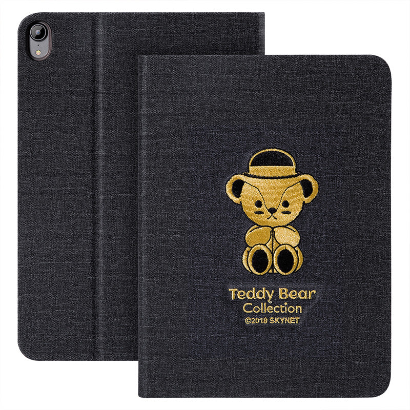Teddy Bear 3D Embroidery Auto Sleep Folio Stand Leather Case for Apple iPad