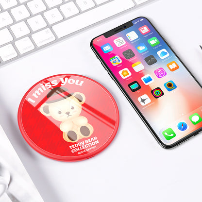 Teddy Bear Tempered Glass Panel Fast Charging Wireless Charger Pad