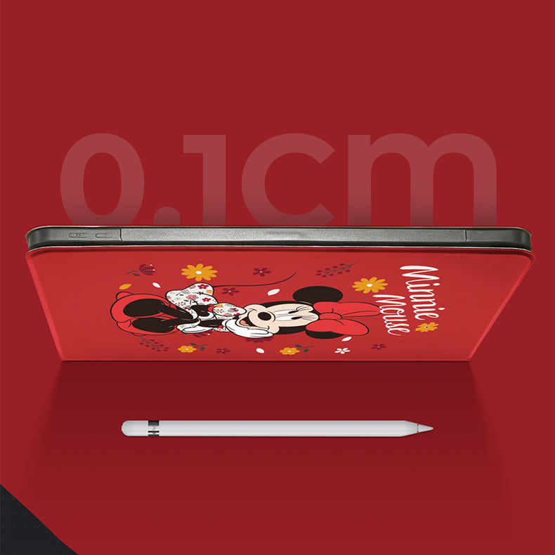 UKA Disney Mickey & Friends Auto Sleep Folio Stand Leather Case with Pencil Holder for Apple iPad