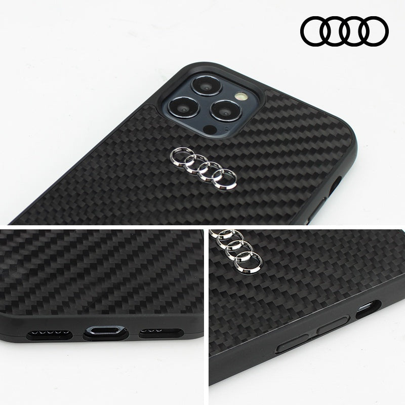 Audi Carbon Fiber Hülle für iPhone 12/12 Pro 6.1 Schwarz Hard  AUS-TPUPCIP12P-R8/D1-BK