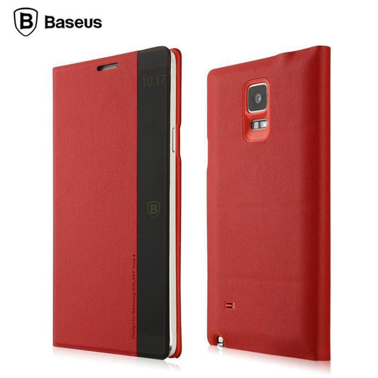 BASEUS Smart Side View Window Folio Leather Bloom Case for Samsung Galaxy Note 4 - Armor King Case
