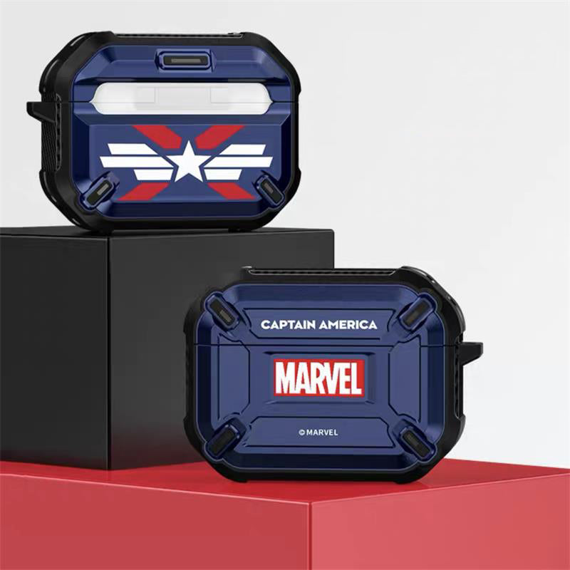 Marvel Avengers Mecha Shockproof Apple AirPods Pro/3/2/1 Charging Case Cover with Carabiner Clip