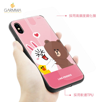 GARMMA Line Friends Tempered Glass Back Case Cover for Apple iPhone