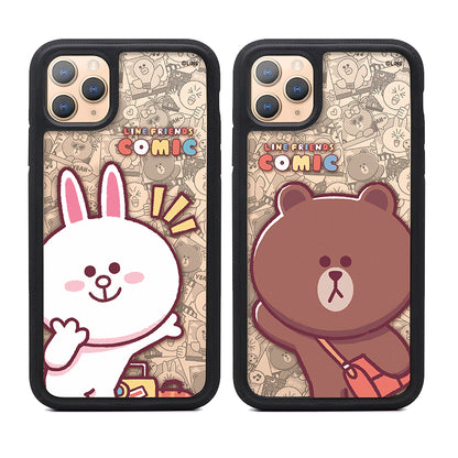 GARMMA Line Friends Comic Air Barrier Shockproof Tempered Glass Back Case Cover