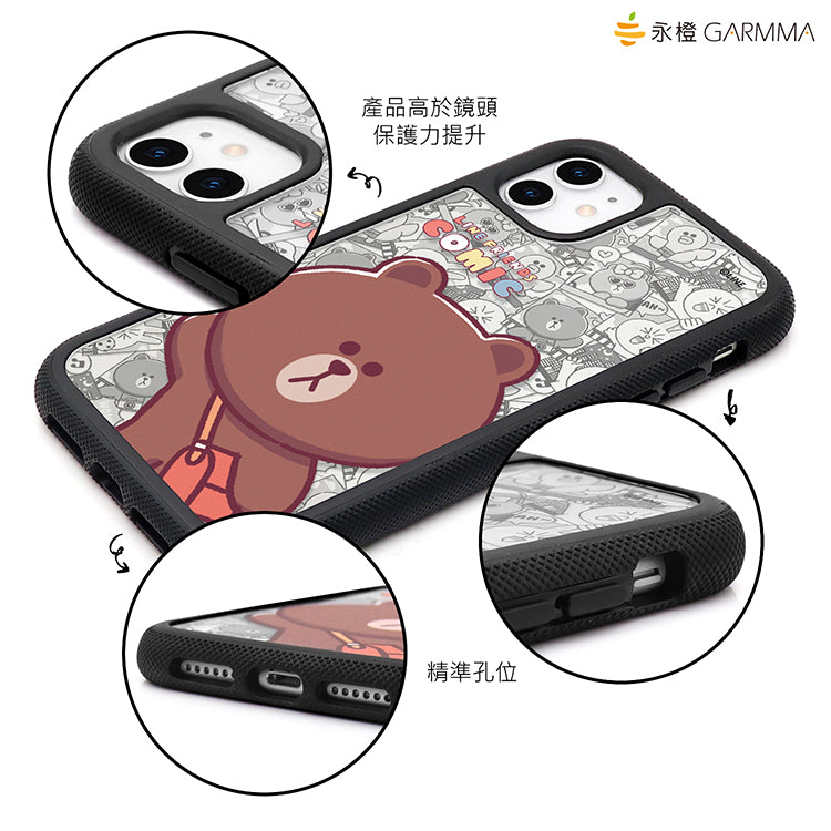 GARMMA Line Friends Comic Air Barrier Shockproof Tempered Glass Back Case Cover