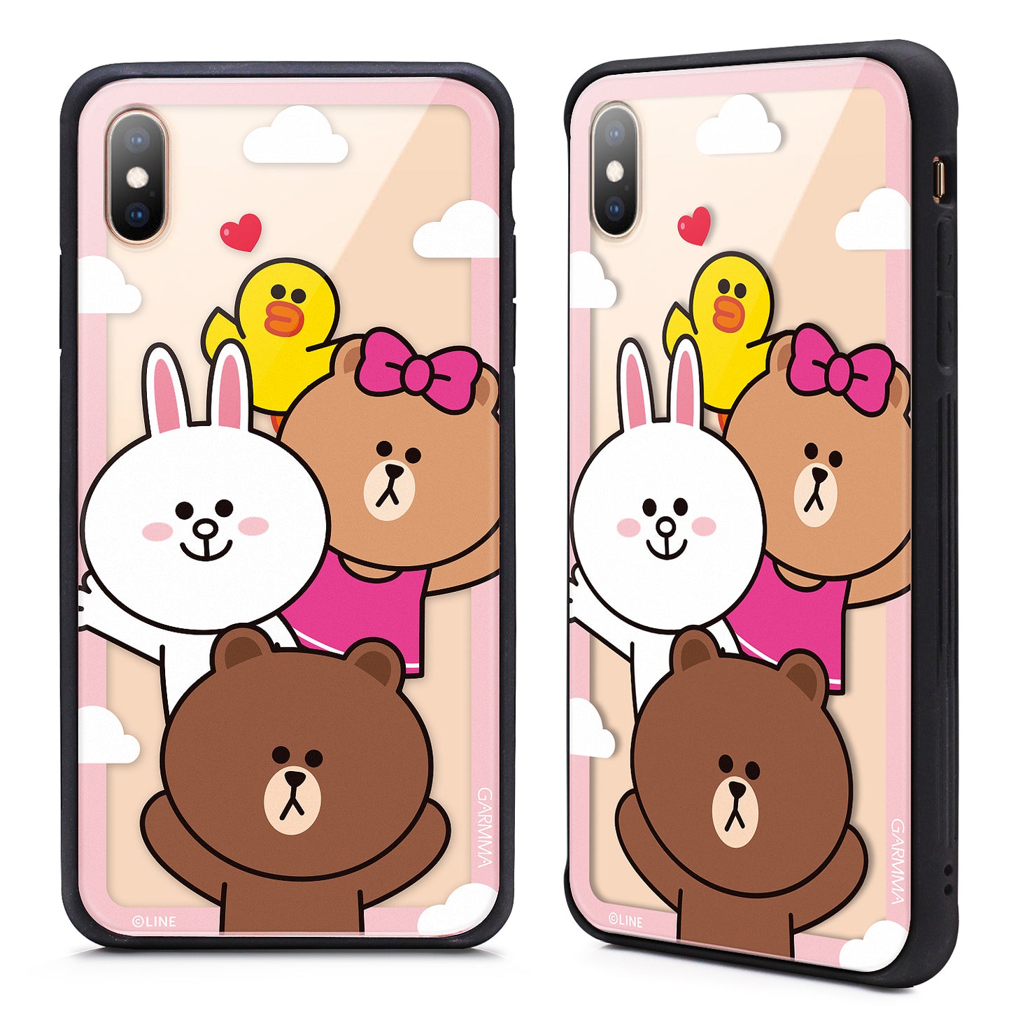 GARMMA Line Friends Air Cushion Shockproof Tempered Glass Back Case Cover for Apple iPhone