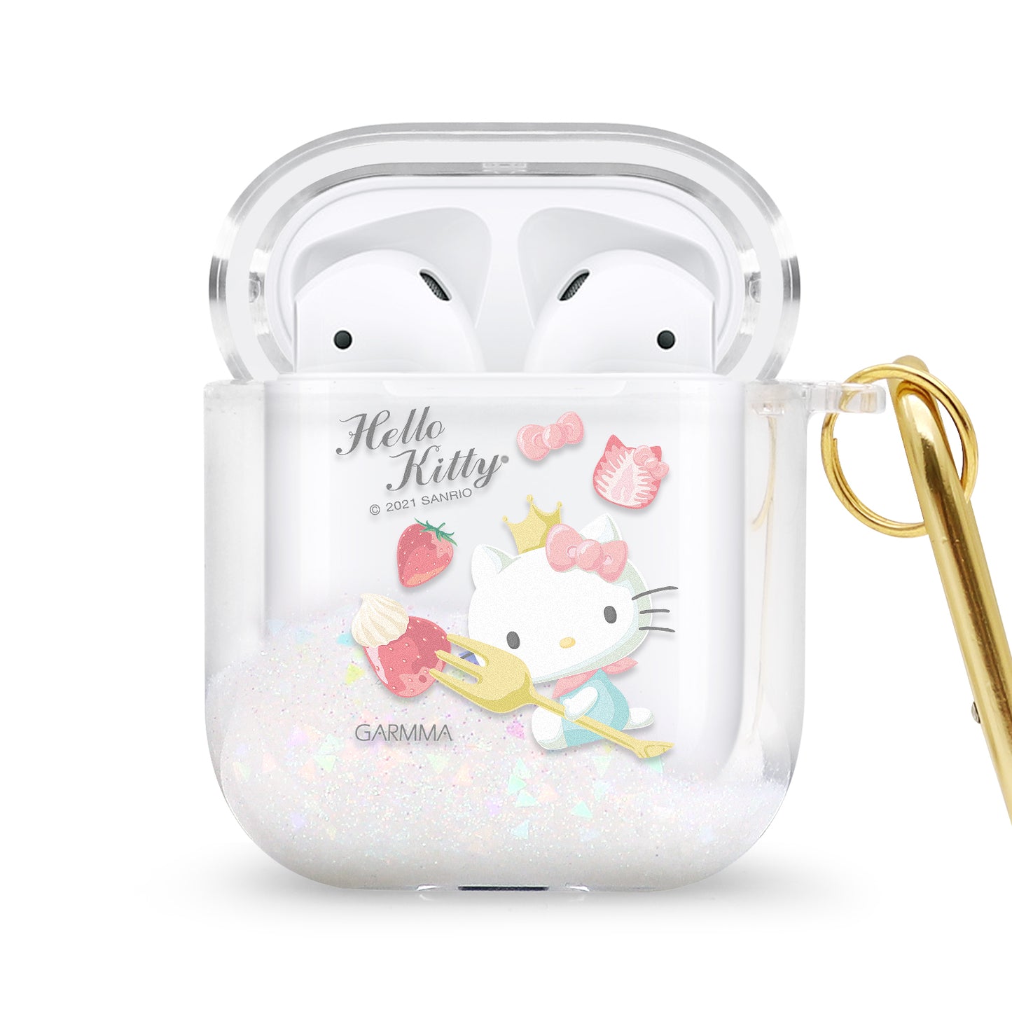 GARMMA Hello Kitty Glitter Quicksand Apple AirPods 3 Case Cover with Carabiner Clip