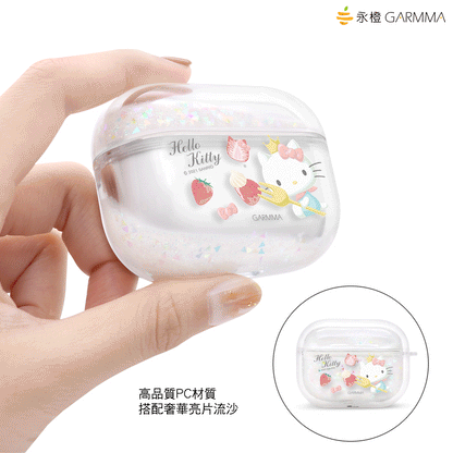 GARMMA Hello Kitty Glitter Quicksand Apple AirPods 3 Case Cover with Carabiner Clip