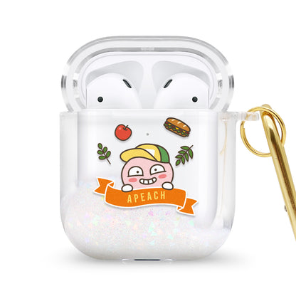GARMMA Kakao Friends Glitter Quicksand Apple AirPods Case Cover with Carabiner Clip