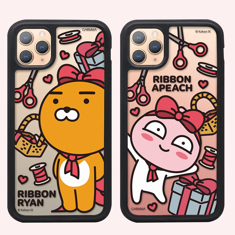 GARMMA Kakao Friends Ribbon Air Barrier Shockproof Tempered Glass Back Case Cover