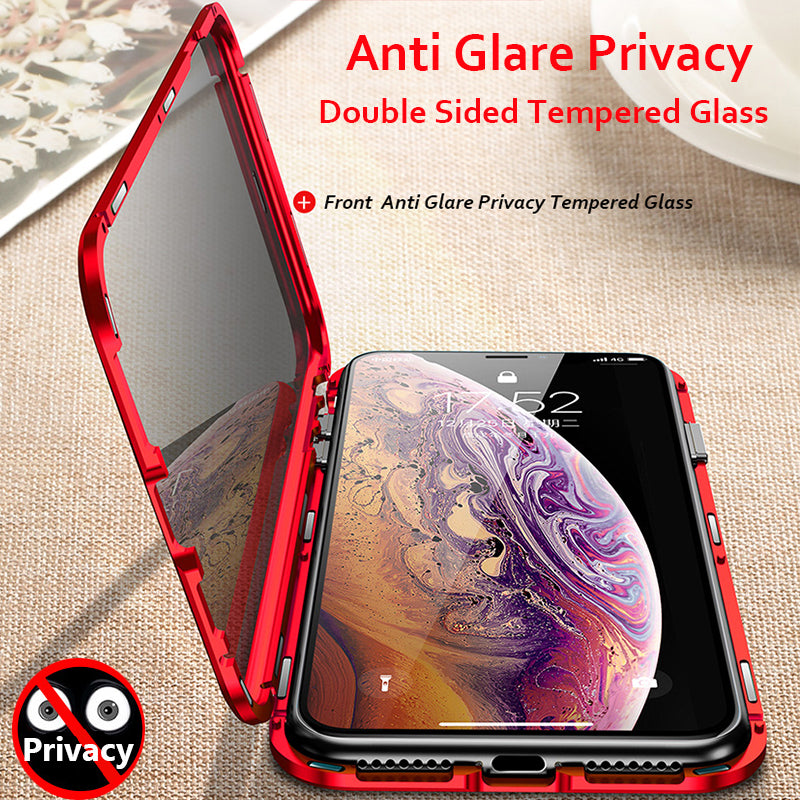 GINMIC Sword Magnetic Aluminum Metal Bumper Anti-Spy Privacy Front+Back Tempered Glass Case Cover