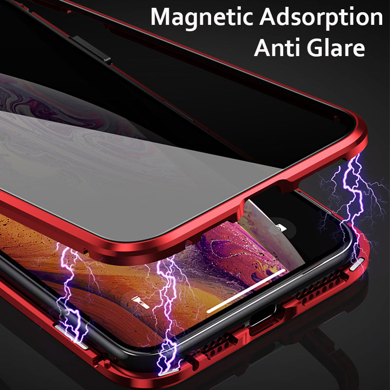GINMIC Sword Magnetic Aluminum Metal Bumper Anti-Spy Privacy Front+Back Tempered Glass Case Cover