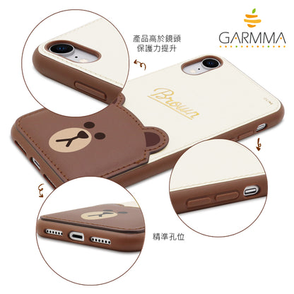 GARMMA Line Friends Gold Tooled Leather Case Cover for Apple iPhone