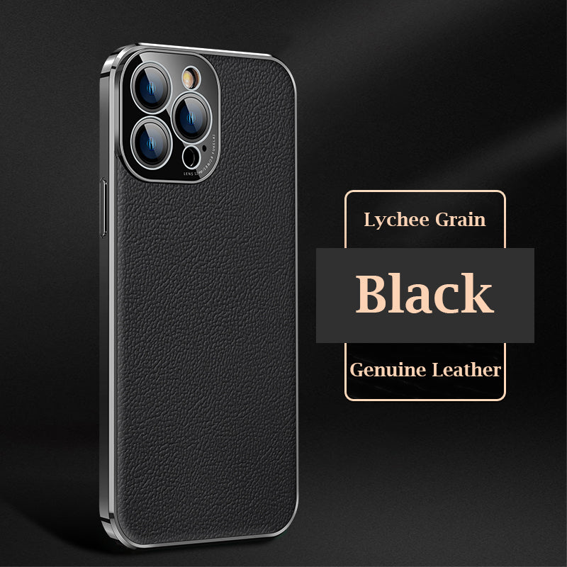 Kylin Armor Cubic Electroplating Soft Edge Genuine Leather Back Cover Case