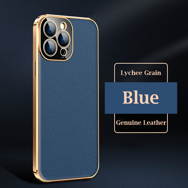 Kylin Armor Cubic Electroplating Soft Edge Genuine Leather Back Cover Case