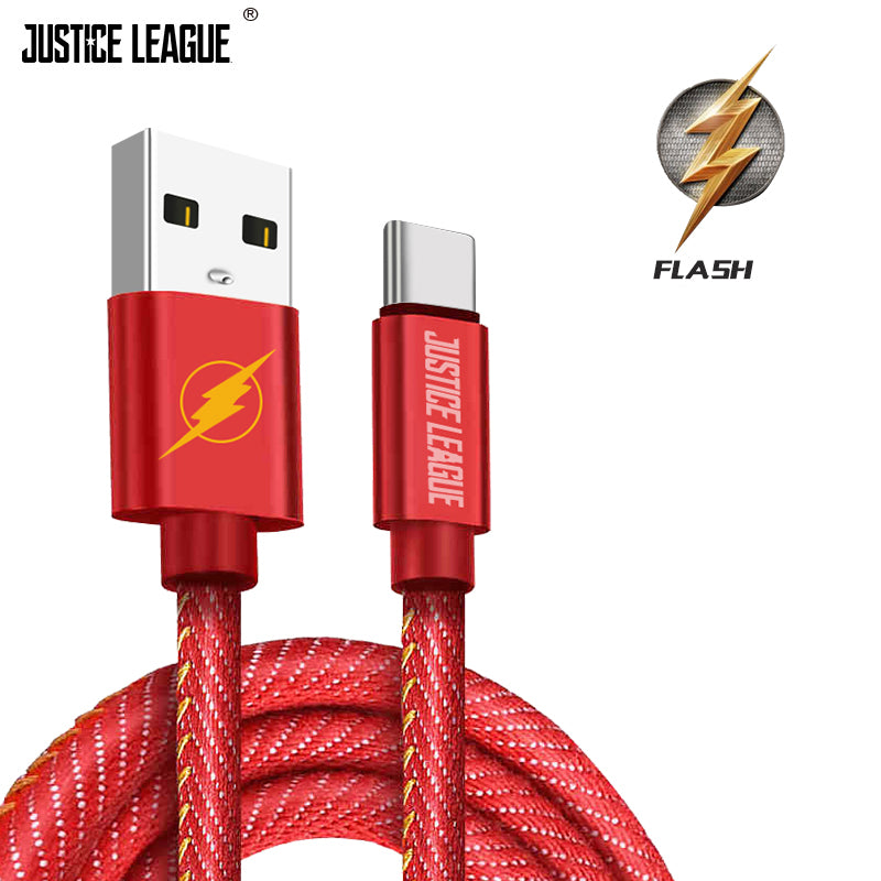 Justice League Nylon Braided 1M 2.4A Fast Charging Apple Lightning / Type-C / Micro USB Cable