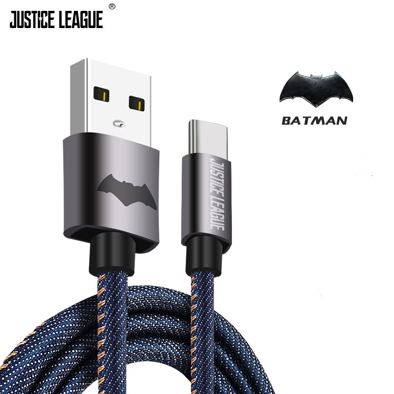 Justice League Nylon Braided 1M 2.4A Fast Charging Apple Lightning / Type-C / Micro USB Cable