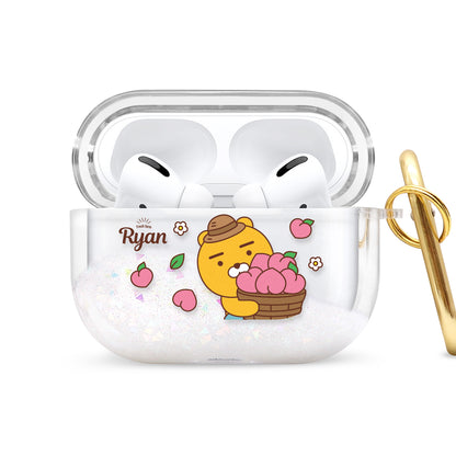 GARMMA kakao Friends Glitter Quicksand Apple AirPods Pro/2/1 Charging Case Cover with Carabiner Clip