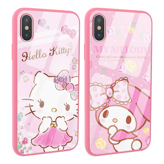 X-Doria Hello Kitty & My Melody & Little Twin Stars Tempered Glass Back Case for Apple iPhone XS/X