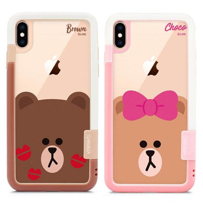 GARMMA Line Friends Shockproof Silicone Bumper Tempered Glass Back Case Cover