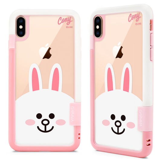 GARMMA Line Friends Shockproof Silicone Bumper Tempered Glass Back Case Cover for iPhone XS/X