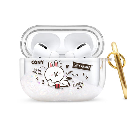 GARMMA Line Friends Glitter Quicksand Apple AirPods Pro/2/1 Charging Case Cover with Carabiner Clip