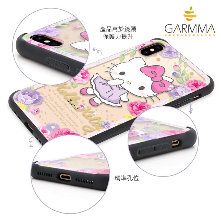 GARMMA Sanrio Characters Flower Swarovski Diamonds Shockproof Tempered Glass Back Case Cover