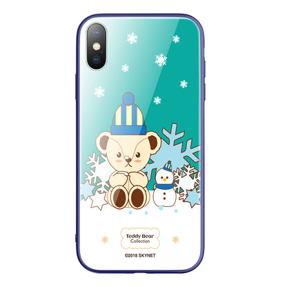 Teddy Bear Air Cushion Shockproof Tempered Glass Back Case Cover for Apple iPhone