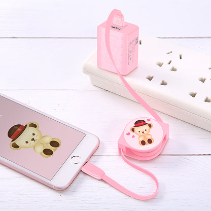 Teddy Bear Retractable Charging Data Sync Apple Lightning / Type-C Cable