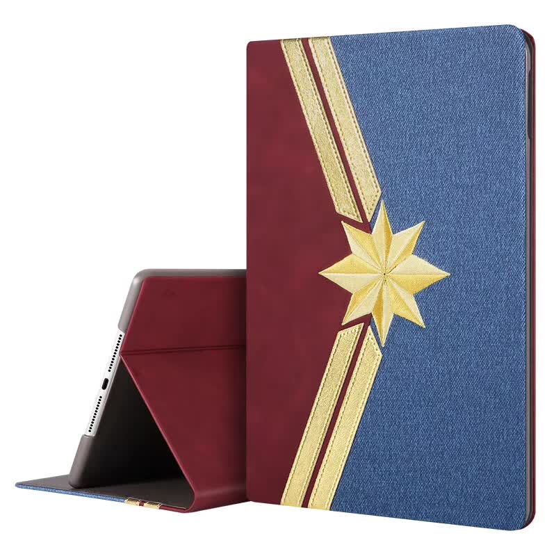 UKA Marvel Avengers Auto Sleep Folio Stand 3D Embroidery Leather Case Cover for Apple iPad
