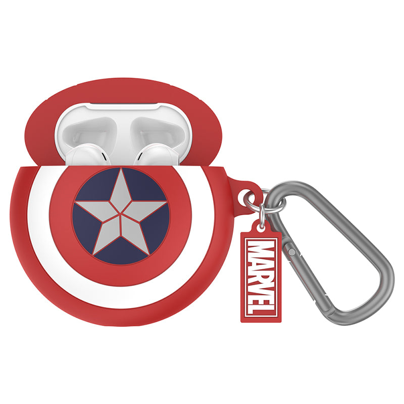 UKA Captain America's Shield Apple AirPods 2&1 Silicone Case Cover with Carabiner Clip