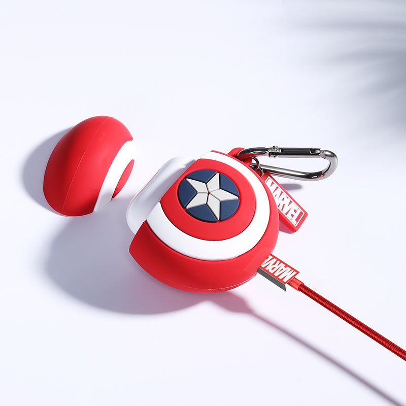 UKA Captain America's Shield Apple AirPods 2&1 Silicone Case Cover with Carabiner Clip